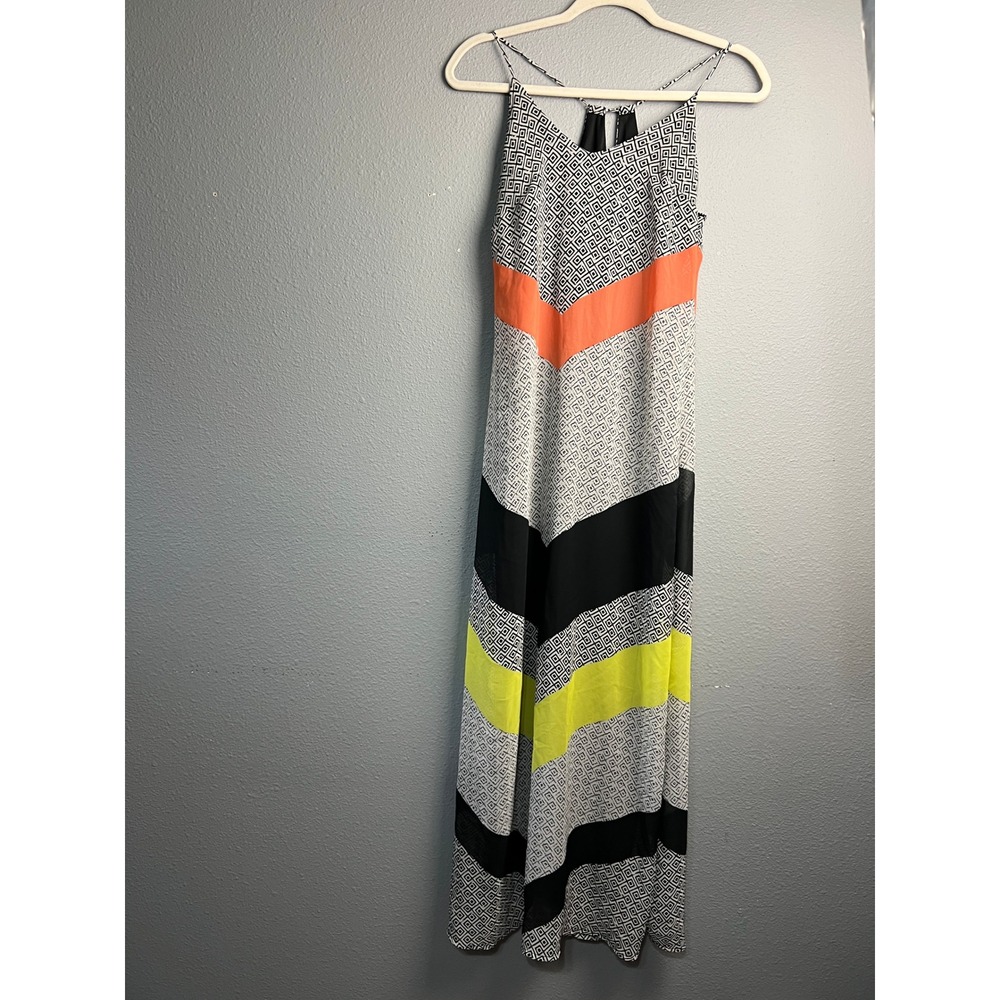 Old Navy Artsy Geometric Chevron Maxi Dress Black Orange Yellow Summer Casual XS